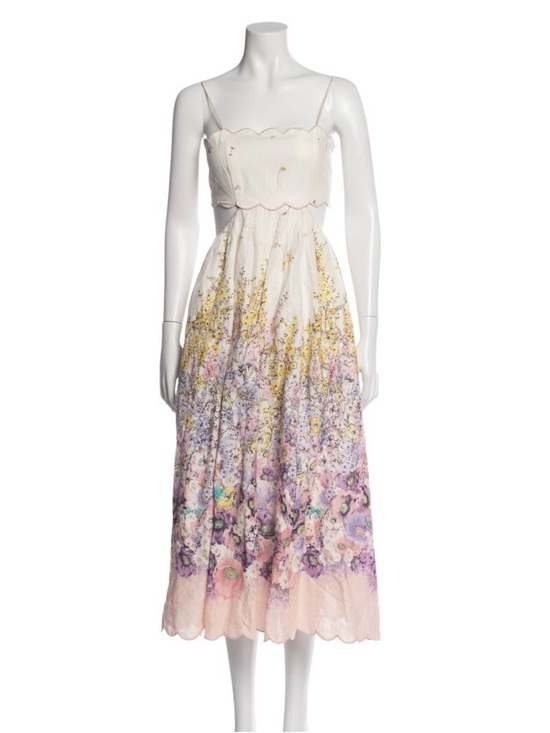 Zimmermann Dresses & Skirts - Zimmermann Cream Dress with Pastel Floral Embroidery